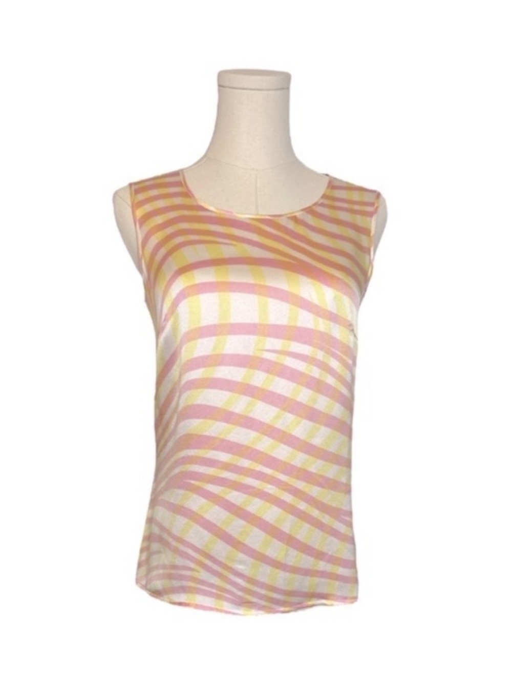 VTG Escada Yellow Pink Striped Silk Tank Blouse Size XS